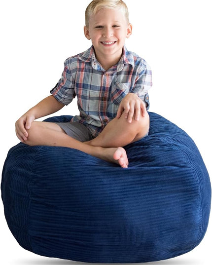 Creative QT Stuff ’n Sit Extra Large 38’’ Bean Bag Storage Cover for Stuffed Animals & Toys, Giant Beanbag Chair for Plush, Toddler & Kids Rooms Bedroom Organizer, Royal Blue Corduroy - LeafyLoom