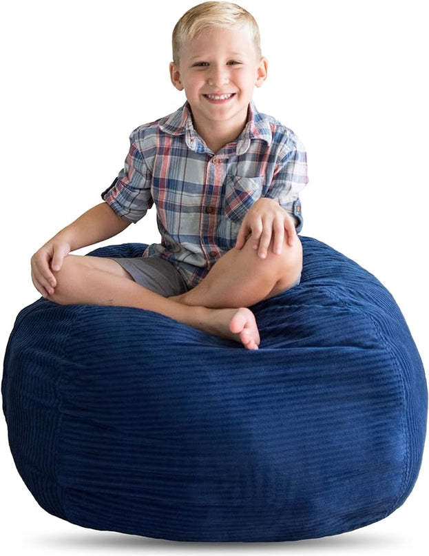 Creative QT Stuff ’n Sit Extra Large 38’’ Bean Bag Storage Cover for Stuffed Animals & Toys, Giant Beanbag Chair for Plush, Toddler & Kids Rooms Bedroom Organizer, Royal Blue Corduroy - LeafyLoom