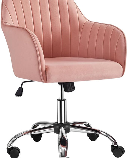 Yaheetech Velvet Vanity Chair Makeup Chair Cute Office Chair Aesthetic Desk Chair Height Adjustable Task Chairs 360° Swivel Computer Chair Living Room Chairs with Arms&Stainless Base Accent Pink - LeafyLoom