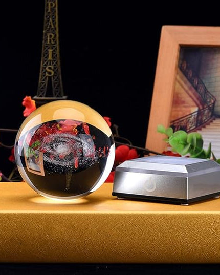 3D Model of Galaxy Crystal Ball, with Led Lamp Stand, Planets Glass Ball, 6 Colors Light, Great Gifts, Home Office Decor, Solar System Sphere with Gift Box - LeafyLoom