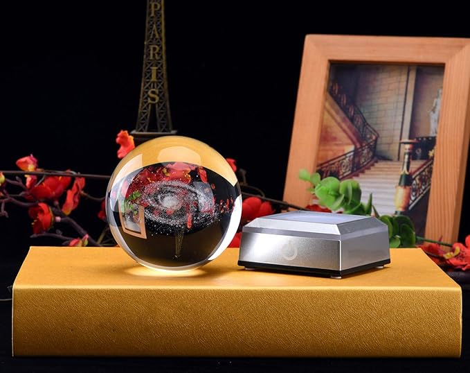 3D Model of Galaxy Crystal Ball, with Led Lamp Stand, Planets Glass Ball, 6 Colors Light, Great Gifts, Home Office Decor, Solar System Sphere with Gift Box - LeafyLoom