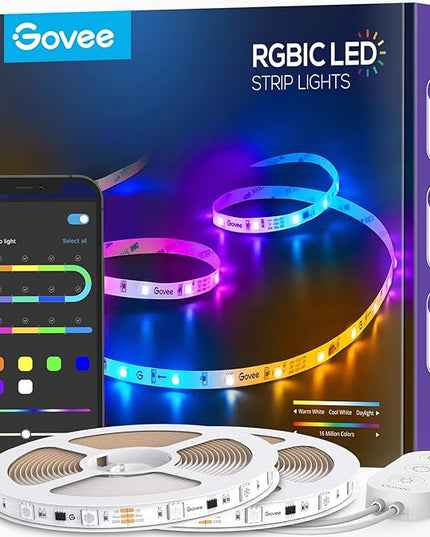 Govee 65.6ft RGBIC LED Strip Lights, Color Changing LED Strips, App Control via Bluetooth, Smart Segmented Control, Multiple Scenes, Enhanced Music Sync LED Lights for Bedroom, Home Decor (2 X 32.8ft) Govee