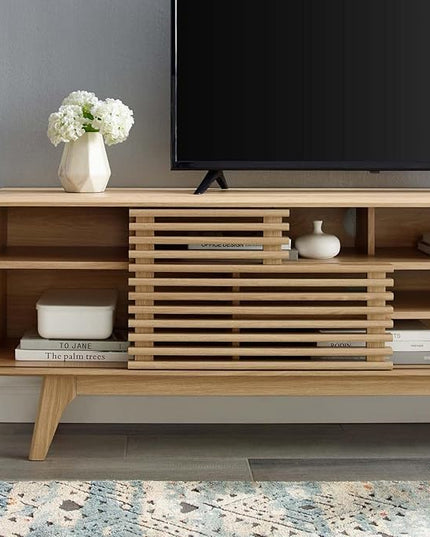 Modway Render Mid-Century Modern Low Profile 71 Inch Media Console TV Stand in Oak, 71" - LeafyLoom
