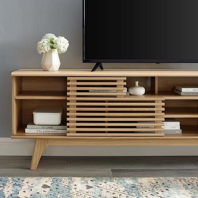 Modway Render Mid-Century Modern Low Profile 71 Inch Media Console TV Stand in Oak, 71" - LeafyLoom