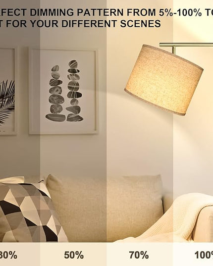 Dimmable Floor Lamp, 4-Color Temperature Modern Standing Lamp with Remote Control & Beige Shade, Tall Pole Floor Lamp for Living Room, Bedroom, Study Room, Office (LED Bulb Included) - Gold - LeafyLoom