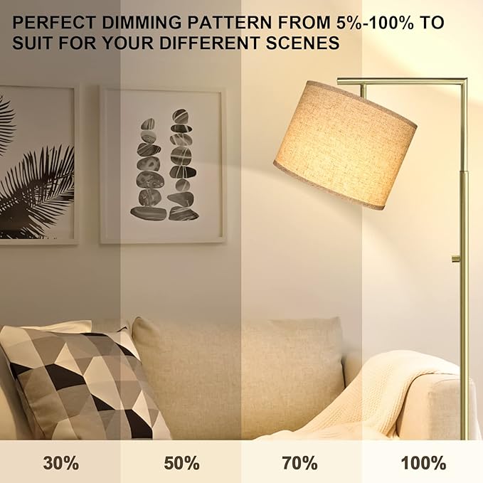 Dimmable Floor Lamp, 4-Color Temperature Modern Standing Lamp with Remote Control & Beige Shade, Tall Pole Floor Lamp for Living Room, Bedroom, Study Room, Office (LED Bulb Included) - Gold - LeafyLoom