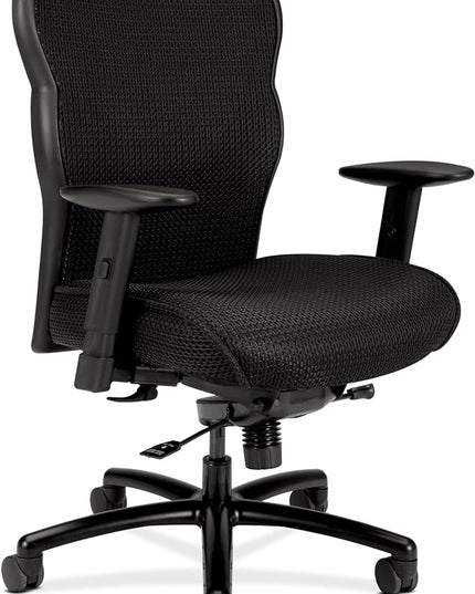 HON Wave Mesh Big and Tall Executive Chair | Knee-Tilt | Adjustable Arms | Black Fabric Seat | HVL705 Model - LeafyLoom