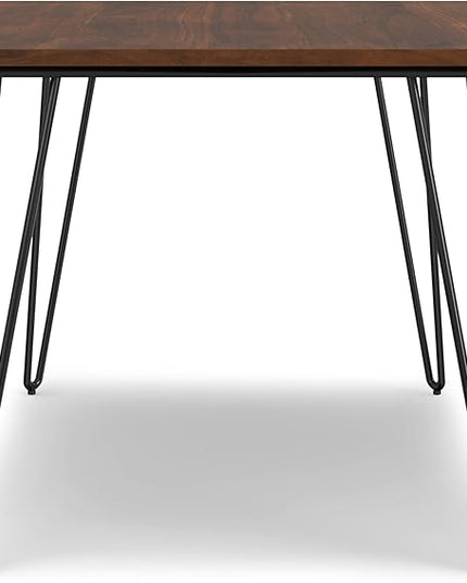 SIMPLIHOME Hunter Dining, Solid Wood Walnut Veneer Tabletop and Powder-Coated Iron Metal Legs in Black Industrial-Style Rectangular Kitchen Table for 4 to 6 People, 66 inches - LeafyLoom