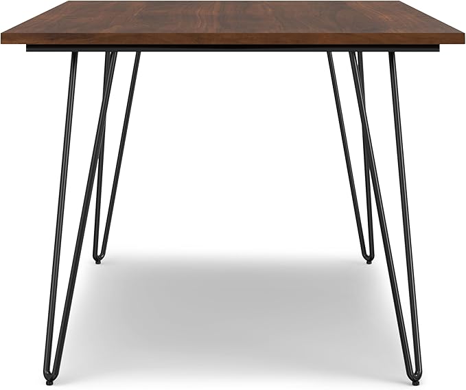 SIMPLIHOME Hunter Dining, Solid Wood Walnut Veneer Tabletop and Powder-Coated Iron Metal Legs in Black Industrial-Style Rectangular Kitchen Table for 4 to 6 People, 66 inches - LeafyLoom