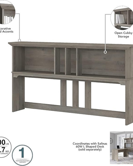 Bush Furniture Salinas Hutch, Desk Attachment with Shelf Storage for Home Office, 60W, Driftwood Gray - LeafyLoom