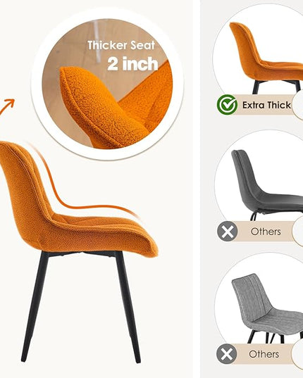 YOUNUOKE Comfortable Dining Chairs Set of 2, Mid-Century Modern Kitchen Dining Room Chairs, Upholstered Backrest Boucle Dining Chair with Black Metal, Orange - LeafyLoom