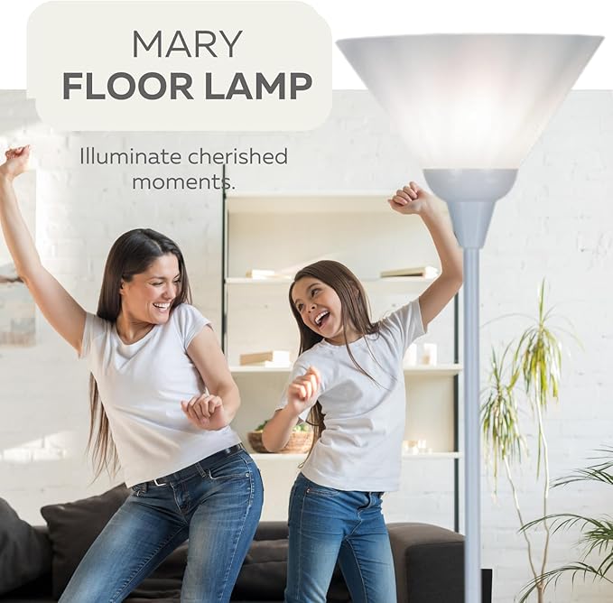 LIGHTACCENTS White Torchiere Floor Lamp - Floor Lamps for Living Room, Bedroom Standing Lamp, Modern Living Room Decor, 70-Inch Pole Light with Opal White Cone Shade - Stylish Tall Lamp - LeafyLoom
