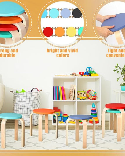 12 Inch Bentwood Stacking Stool for Kids Colored Durable Round Nesting Stool Flexible Wood Stackable Stool Chairs for Playroom Daycare Home Classroom(Colorful,8 Pcs) - LeafyLoom