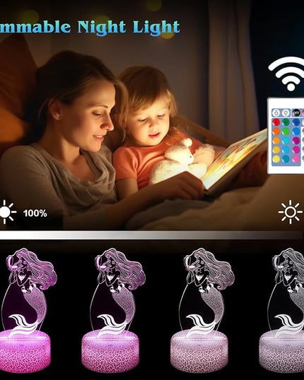 Mermaid Night Light,Gifts for Girls,3D Illusion Lamp,Kids Bedside Lamp,16 Color Change Decor Lamp with Remote & Smart Touch, Gifts for Christmas Birthday Boys Men Girls - LeafyLoom