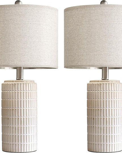 PoKat 23" Modern Ceramic Table Lamp Set of 2 for Living Room White Desk Lamps for Bedroom Farmhouse Bedside Nightstand Bedside Lamp End Table Lamps Beige - LeafyLoom