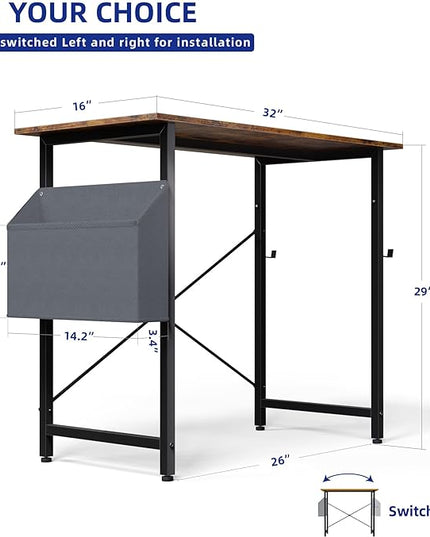 Pamray 32 Inch Computer Desk for Small Spaces with Storage Bag, Home Office Work Desk with Headphone Hook, Small Office Desk Study Writing Table - LeafyLoom