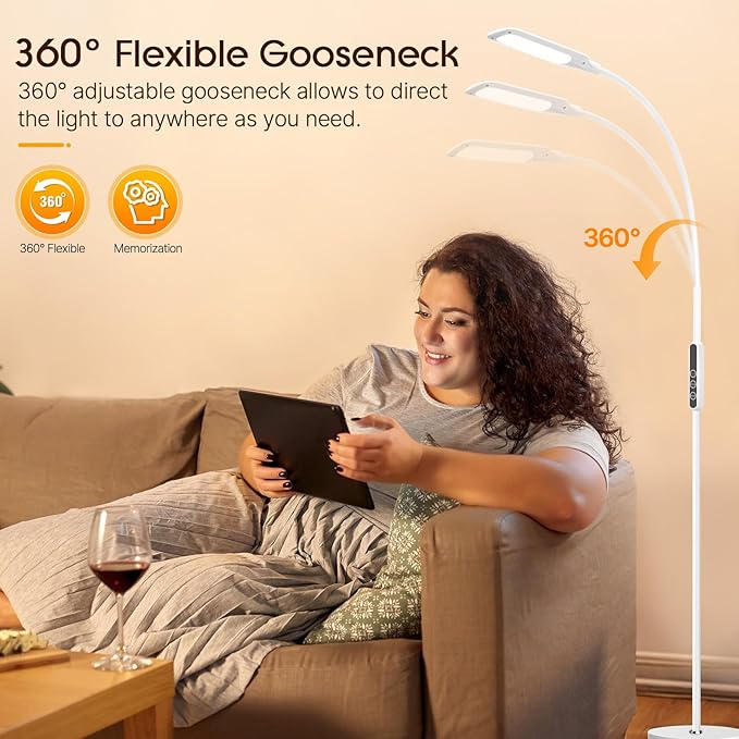 Syrinx Floor Lamp, Floor LED Lamp/LED Light Lamp/Remote Control & Touch/Adjustable Flexible Gooseneck (White) - LeafyLoom