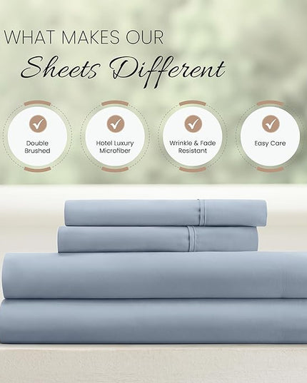Linen Market Bed Sheets for Cal King Size Bed (Light Blue) - Sleep Better Than Ever with These Soft and Cooling California King Sheets - Deep Pocket Fits 16" Thick Beds - 4 Piece Cal King Sheet Set - LeafyLoom