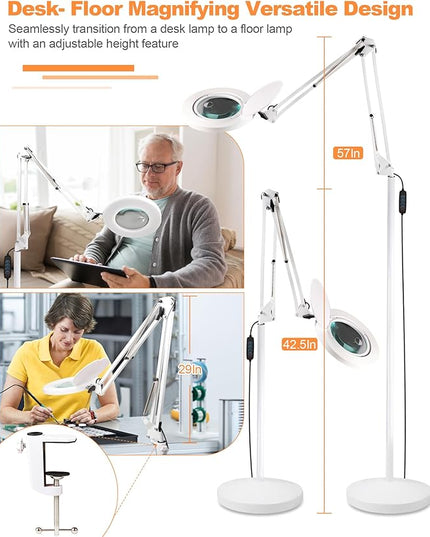 Magnifying Glass with Light Floor Lamp 5X & 12X Zoom Adjustable LED Floor Magnifier Light with 3-Color 10-Brightness, Dust Cover for Reading, Crafts & More Gift Ideal for Father Mother Old - LeafyLoom