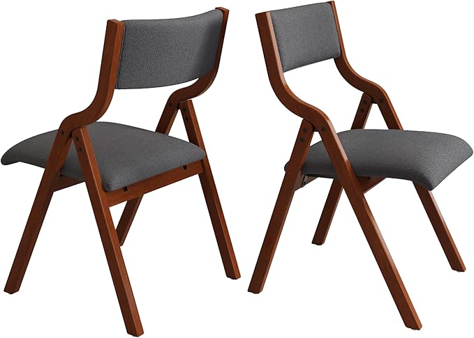 Ball & Cast Padded Folding Chairs 2 Pack,Solid Wood Frame,18" Seat Height,Space Saving,Easy to CarrySuitable for dining room, bedroom and outdoor, Light gray - LeafyLoom