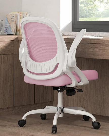 Home Office Chair Work Desk Chair Comfort Ergonomic Swivel Computer Chair, Breathable Mesh Desk Chair, Lumbar Support Task Chair with Wheels and Flip-up Arms and Adjustable Height - LeafyLoom