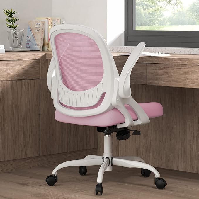 Home Office Chair Work Desk Chair Comfort Ergonomic Swivel Computer Chair, Breathable Mesh Desk Chair, Lumbar Support Task Chair with Wheels and Flip-up Arms and Adjustable Height - LeafyLoom