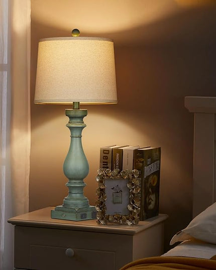 29" Tall Table Lamp for living room set of 2,Vintage Bedside Nightstand Lamps with USB C+A Ports & AC Outlet,3-Way Dimmable Touch Control Retro Green Desk Lamp for Bedroom,color 4 - LeafyLoom
