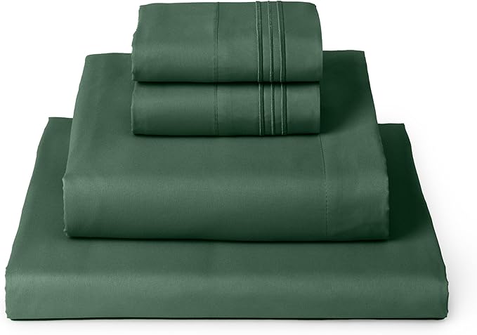 Mellanni Twin Sheets Set - 4 Piece Iconic Collection Bedding Sheets & Pillowcases - Luxury, Ultra Soft, Cooling Bed Sheets - Deep Pocket up to 16 inch - 4 PC (Twin, Emerald Green w/Extra Pillow Case) - LeafyLoom
