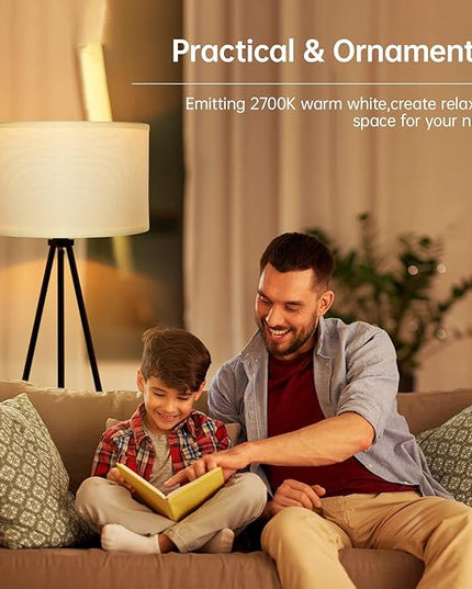 BoostArea Floor Lamp for Living Room, Tripod Floor Lamp, 15W LED Bulb, 3 Levels Dimmable Brightness, White Linen Lamp Shade, Mid Century Standing Lamp for Living Room, Bedroom, Study Room and Office - LeafyLoom