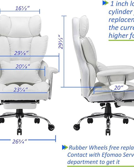 Desk Office Chair 400LBS, Big and Tall Office Chair, PU Leather Computer Chair, Executive Office Chair with Leg Rest and Lumbar Support, White Office Chair - LeafyLoom