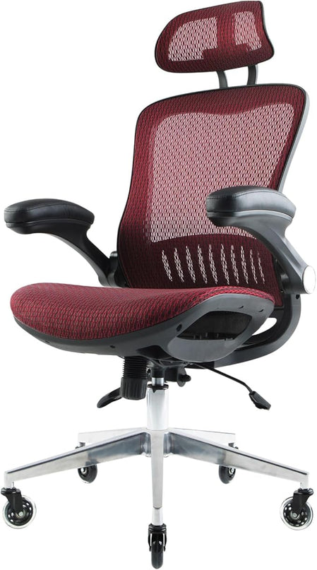 Nouhaus Ergonomic Mesh Office Chair with Flip Armrest, Adjustable Headrest, Lumbar Support & Blade Wheels, Executive Swivel Desk Computer Chair, Gaming Chair(ErgoFlip, Burgundy) - LeafyLoom