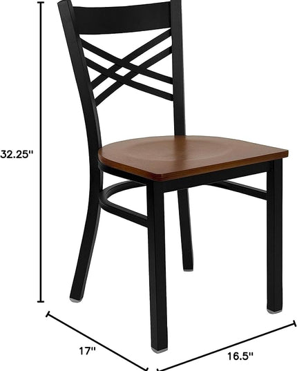 Flash Furniture 2 Pk. HERCULES Series Black ''X'' Back Metal Restaurant Chair - Cherry Wood Seat - LeafyLoom