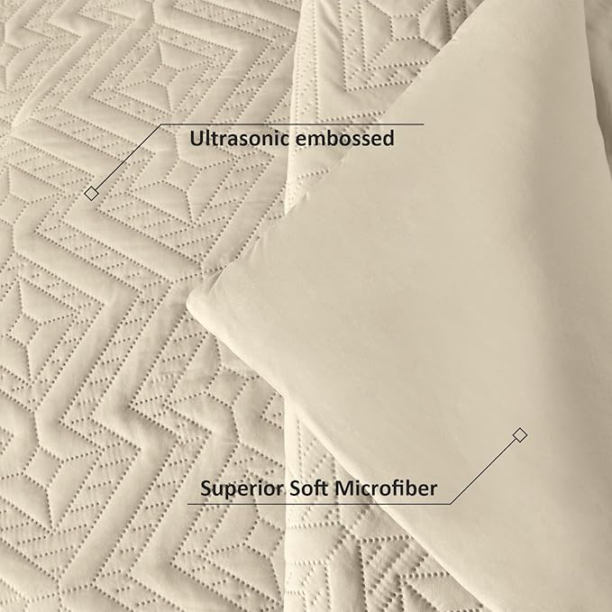 WONGS BEDDING Khaki Comforter Set Queen Size(90“×90”), Boho Geometric Textured Bedding Comforter Sets - 3 Pieces Reversible Soft Microfiber Ultrasonic Bedding with 2 Pillowcases - LeafyLoom
