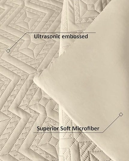 WONGS BEDDING Khaki Comforter Set King Size(104“×90”), Boho Geometric Textured Bedding Comforter Sets - 3 Pieces Reversible Soft Microfiber Ultrasonic Bedding with 2 PillowCases - LeafyLoom