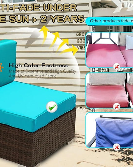 ClawsCover 9Pack Outdoor Seat and Back Cushions Replacement Covers Fit for 5 Pieces 4-Seater Wicker Rattan Patio Conversation Set Sectional Couch Furniture,Turquoise-Include Covers Only - LeafyLoom
