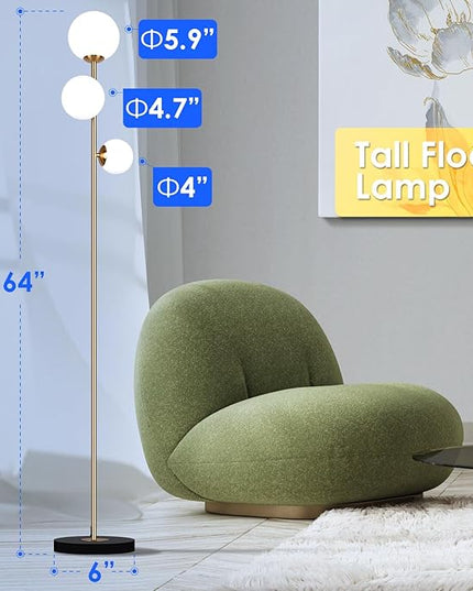 3 Globe Vintage Floor Lamp - 3 Color Options Moderm Floor Lamps for Living Room, Mid Century Standing lamp Home Decor for Bedrooms Office(Gold-Black, LED Bulbs Included) - LeafyLoom