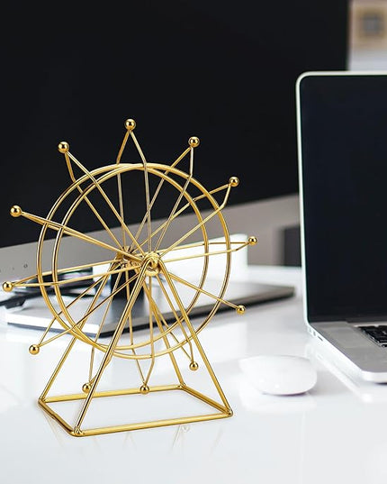 Gold Ferris Wheel Decorations for Office Bookshelf Decor, Home Decor Living Room Shelf- Spinning Ferris Wheel for Gift Birthday Thanksgiving Valentine's Day - LeafyLoom