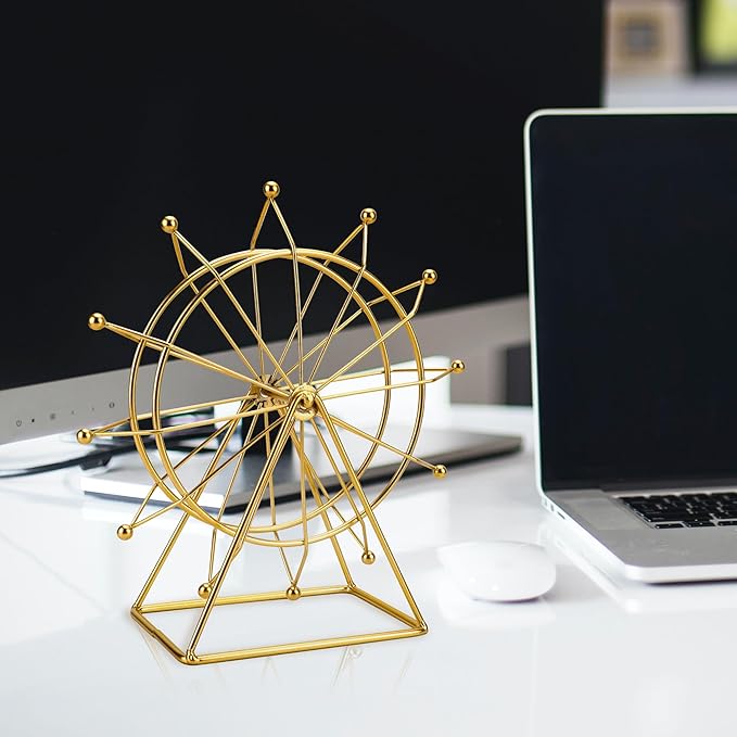Gold Ferris Wheel Decorations for Office Bookshelf Decor, Home Decor Living Room Shelf- Spinning Ferris Wheel for Gift Birthday Thanksgiving Valentine's Day - LeafyLoom