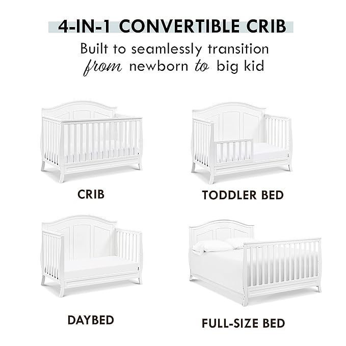 DaVinci Emmett 4-in-1 Convertible Crib in White, Greenguard Gold Certified - LeafyLoom
