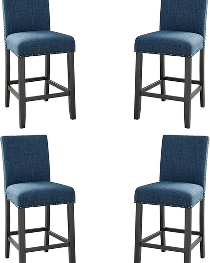 New Classic Furniture Crispin Counter Dining Chair (Set of Four), 100% Polyester Marine Blue Fabric with Espresso Legs - LeafyLoom