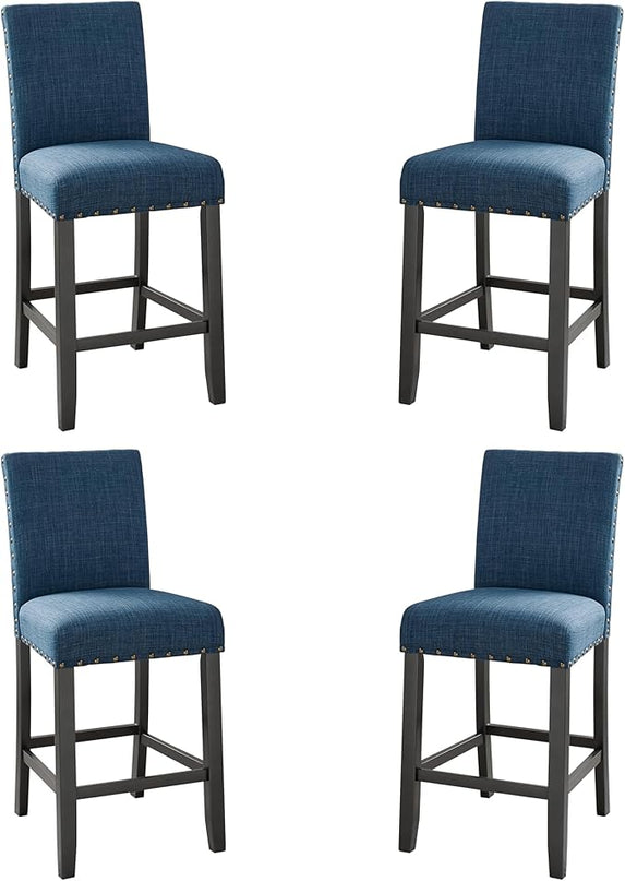 New Classic Furniture Crispin Counter Dining Chair (Set of Four), 100% Polyester Marine Blue Fabric with Espresso Legs - LeafyLoom