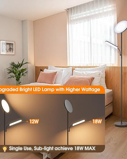 LED Floor Lamp, 48W 4000LM Super Bright Torchiere Floor Lamp with Adjustable Reading Light, Dimmable Standing Lamp with Remote & Touch Control - LeafyLoom