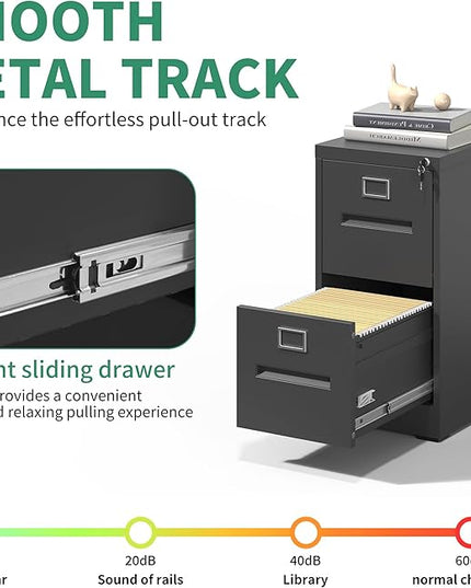 2 Drawer File Cabinet,Metal Filing Cabinets with Lock,Black Vertical File Cabinet for Home Office,Heavy Duty Metal Storage Cabinet for A4/Letter/Legal Size File,Assembly Required - LeafyLoom