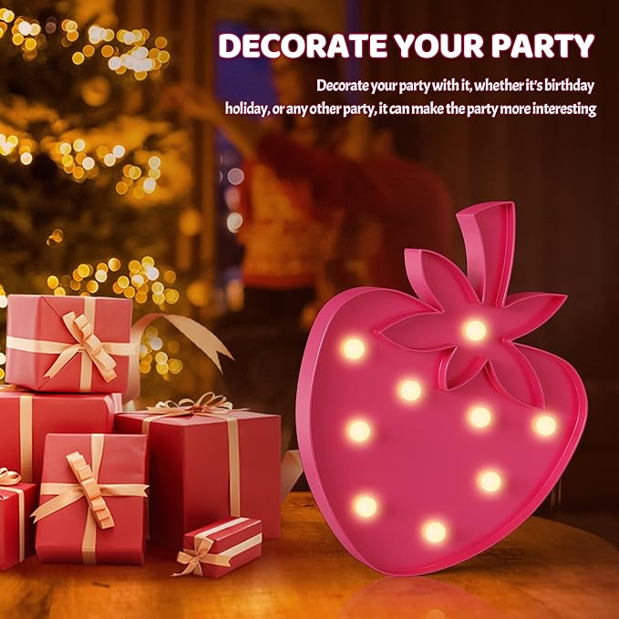 Strawberry Party Decorations, Battery Powered Strawberry Night Light for Kids, Strawberry Room Decor for Girls, Strawberry Birthday Decorations, Strawberry Wall Decor - LeafyLoom