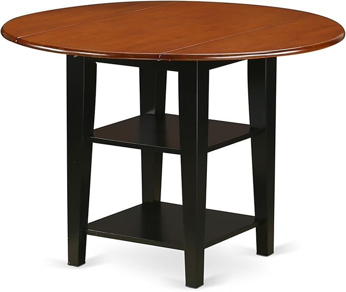 East West Furniture SUKE5-BCH-W Sudbury 5 Piece Kitchen Set for 4 Includes a Round Room Table with Dropleaf & Shelves and 4 Dining Chairs, 42x42 Inch - LeafyLoom