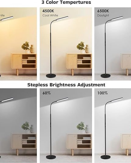 Dimunt LED Floor Lamp, Bright 15W Floor Lamps for Living Room with 1H Timer, Stepless Adjustable 3000K-6000K Colors & Brightness Standing Lamp with Remote & Touch Control Reading Floor Lamps - LeafyLoom