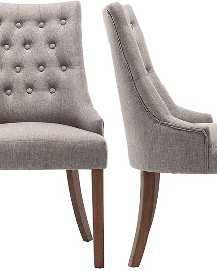 COLAMY Wingback Upholstered Dining Chairs Set of 2, Fabric Side Dining Room Chairs with Tufted Button, Living Room Chairs for Home Kitchen- Light Grey - LeafyLoom