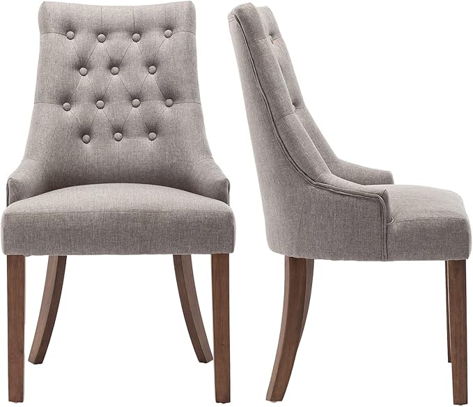 COLAMY Wingback Upholstered Dining Chairs Set of 2, Fabric Side Dining Room Chairs with Tufted Button, Living Room Chairs for Home Kitchen- Light Grey - LeafyLoom