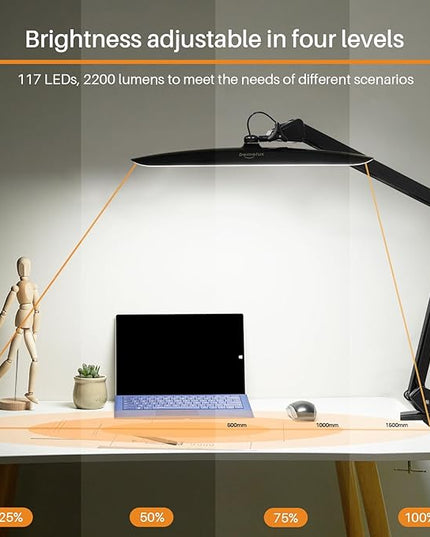 117PCS LED Clamp Desk Lamp, 20 Inch Metal Swivel Arm with Protective Casing, 2200 Lumens, Dimmable Task Lamp for Reading, Office Work, Sewing, Study, and Crafts(Black) - LeafyLoom