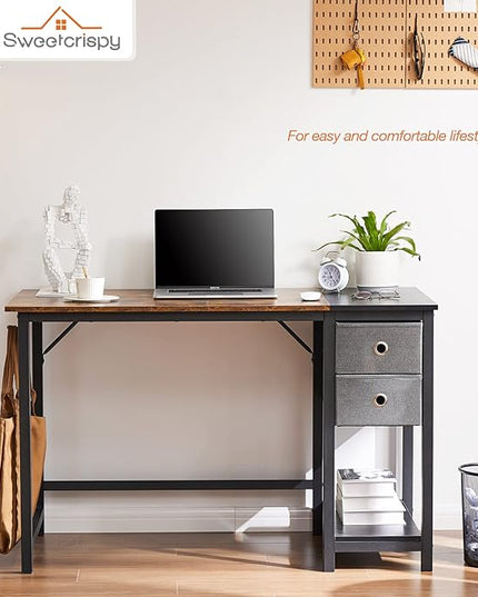 Sweetcrispy Computer Desk 40 Inch Home Office Writing Work PC Table Study Gaming 2-Tier Drawers Storage Shelf Side Headphone Hook, Modern Simple Style Small for Bedroom, Black Wood - LeafyLoom